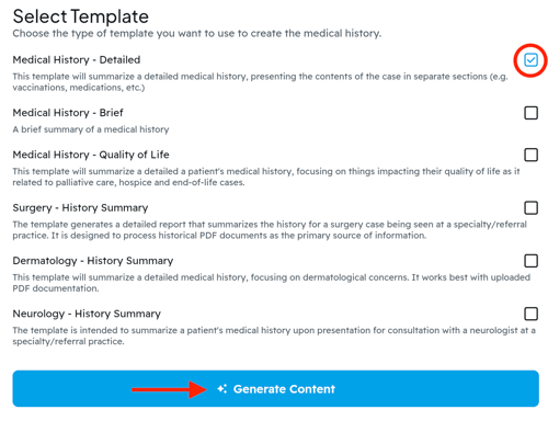 Summary Template Selector